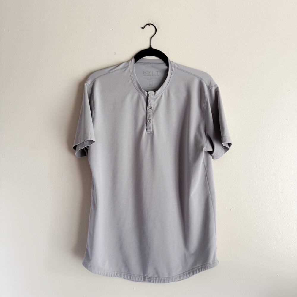 BYLT Grey Drop Cut Short Sleeve Lux Henley Tee Medium